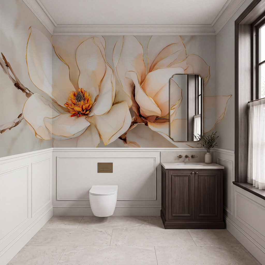 Flores de líneas doradas en un interior