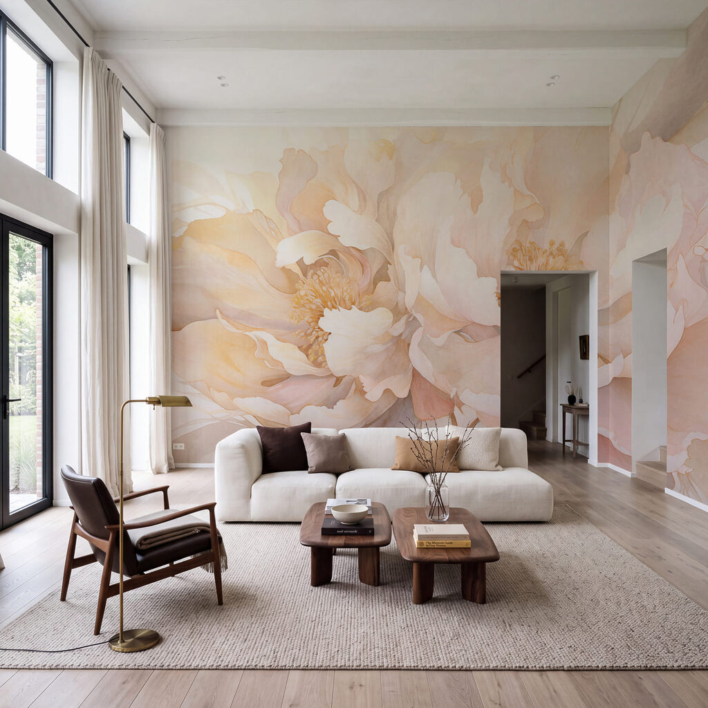Flores suaves en resplandor en un interior