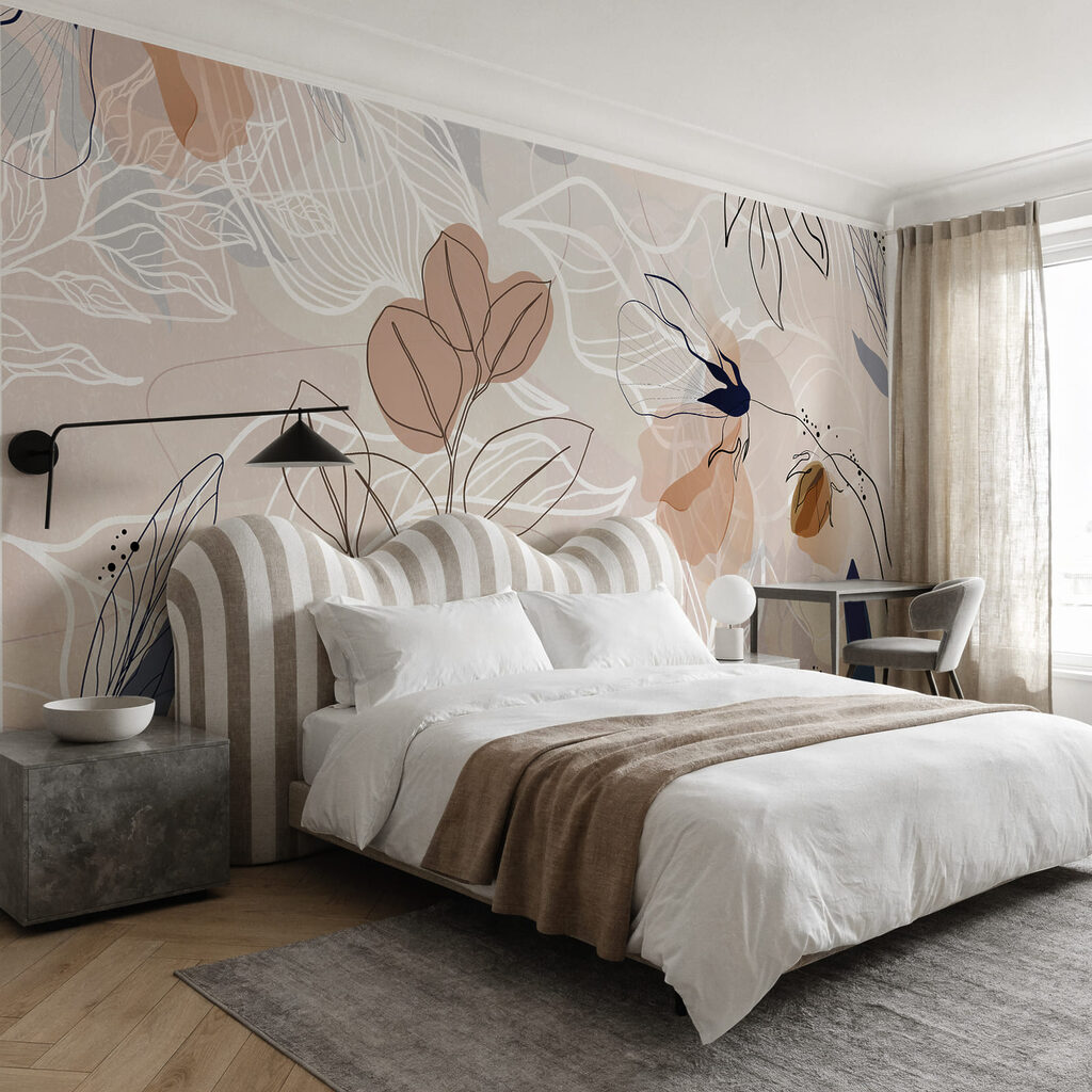 Contornos florales en capas en un interior