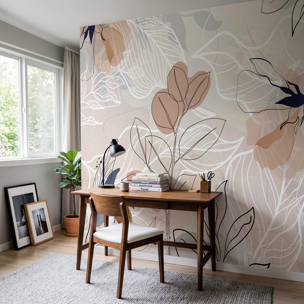Contornos florales en capas en un interior
