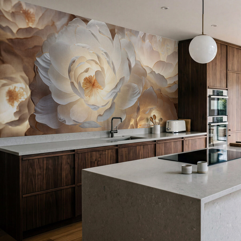 Rosas con luz dorada en un interior